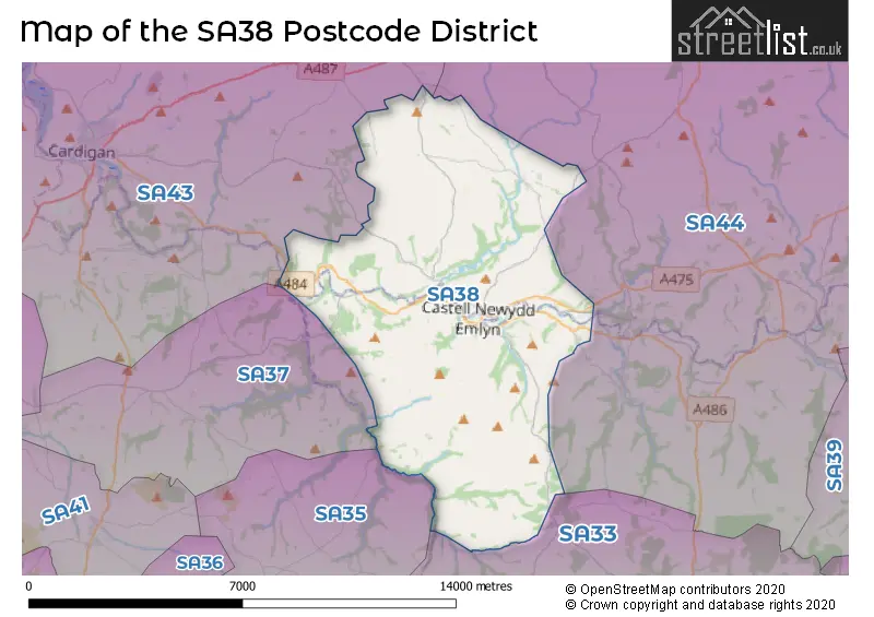 Map of the SA38 and surrounding districts