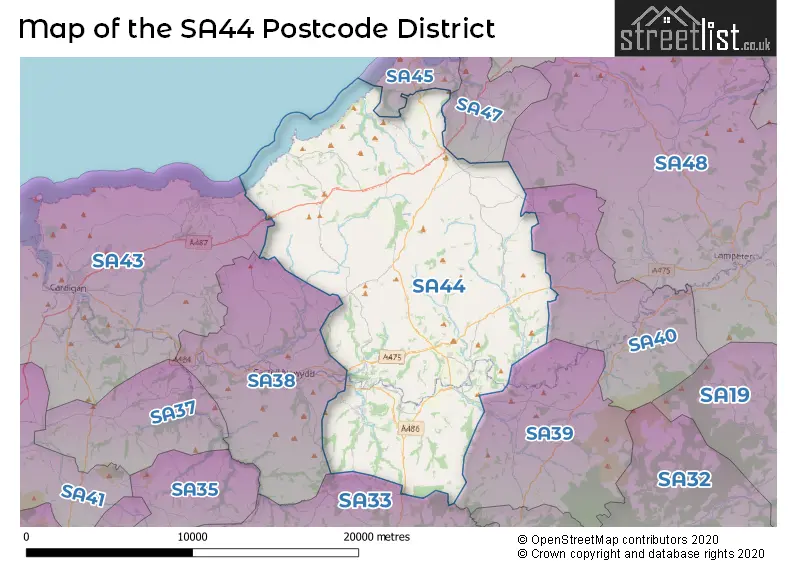 Map of the SA44 and surrounding districts