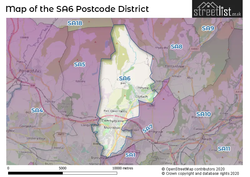 Map of the SA6 and surrounding districts