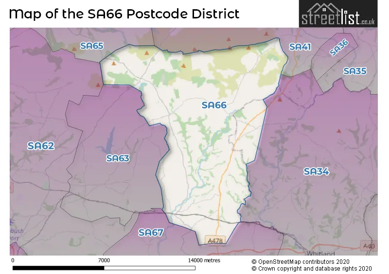 Map of the SA66 and surrounding districts