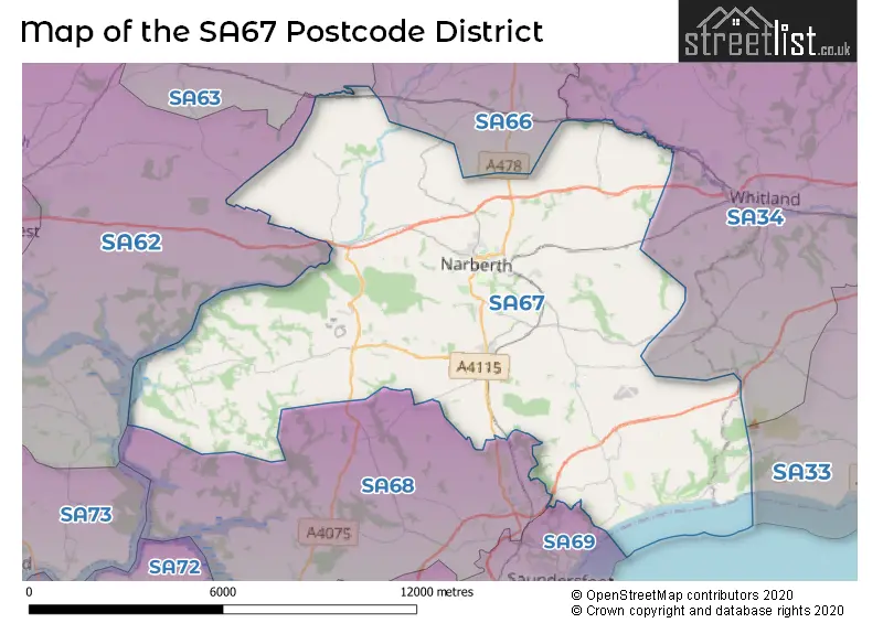 Map of the SA67 and surrounding districts