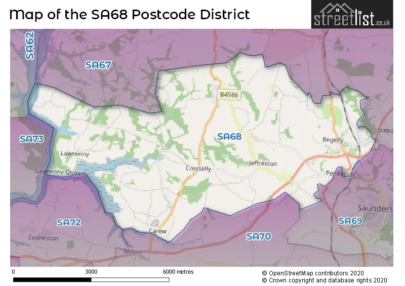 Map of the SA68 and surrounding districts
