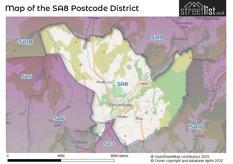 Map of the SA8 and surrounding districts