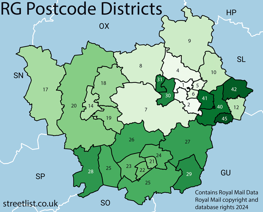 Map of Reading Postcode Area RG