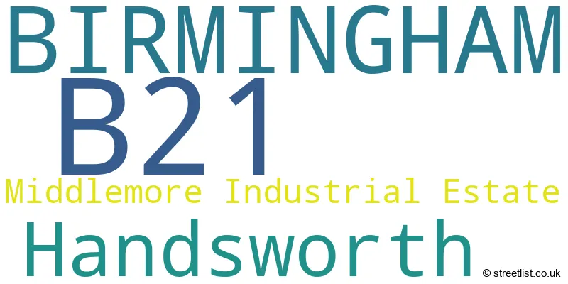 A word cloud for the B21 postcode