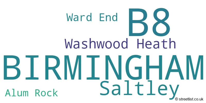 A word cloud for the B8 postcode