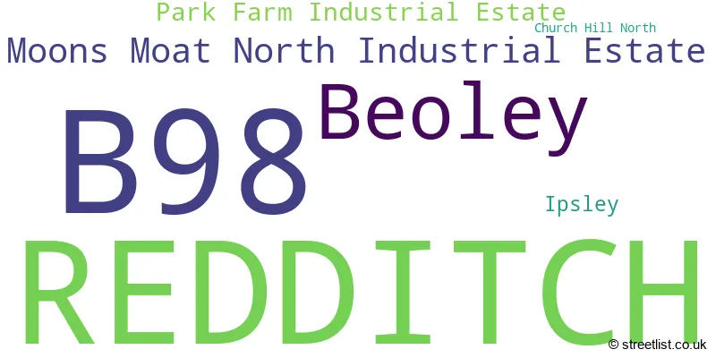 A word cloud for the B98 postcode