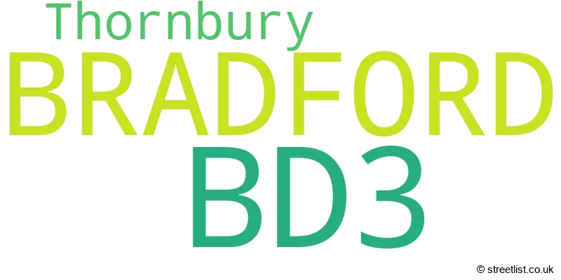 A word cloud for the BD3 postcode