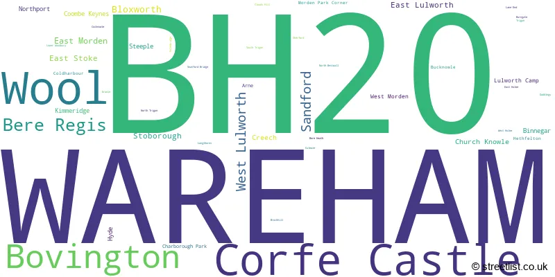 A word cloud for the BH20 postcode