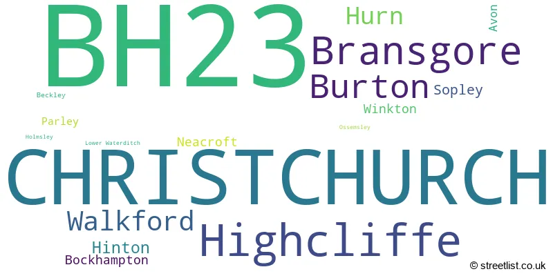 A word cloud for the BH23 postcode