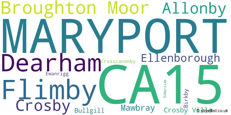 A word cloud for the CA15 postcode
