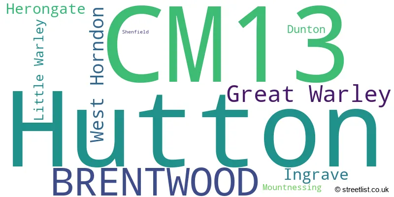 A word cloud for the CM13 postcode