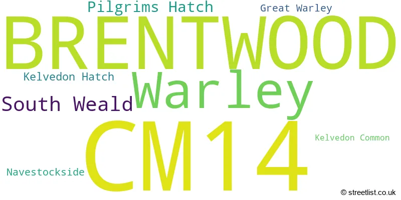 A word cloud for the CM14 postcode