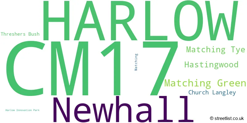 A word cloud for the CM17 postcode