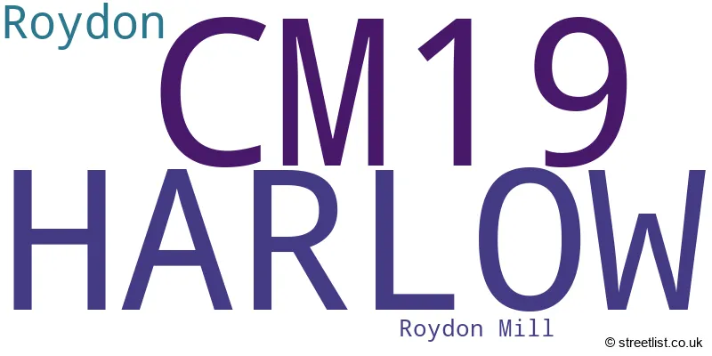 A word cloud for the CM19 postcode