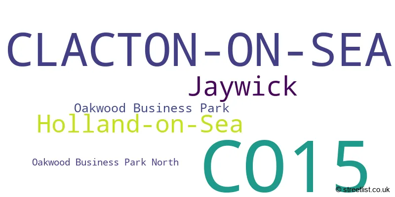 A word cloud for the CO15 postcode