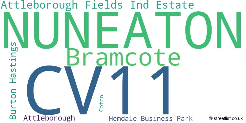 A word cloud for the CV11 postcode