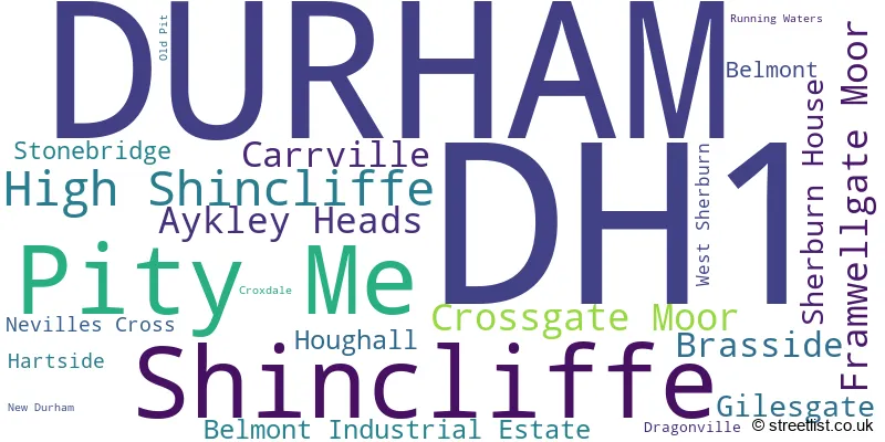 A word cloud for the DH1 postcode