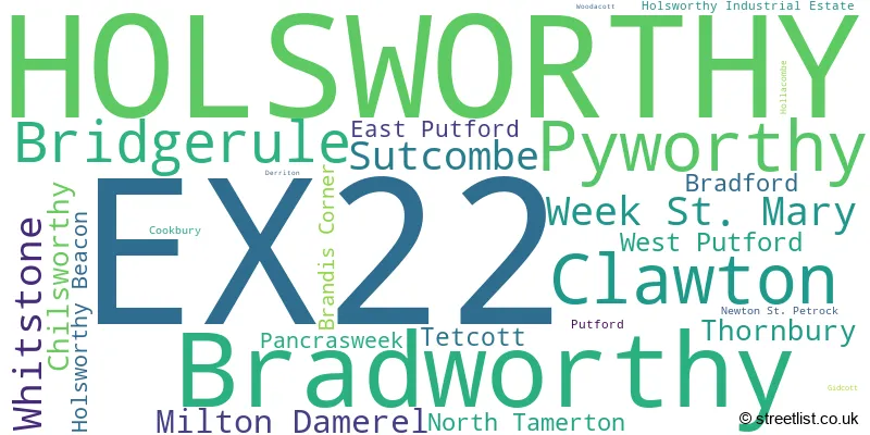 A word cloud for the EX22 postcode