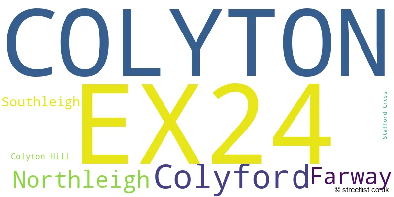 A word cloud for the EX24 postcode