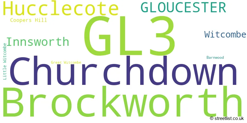 A word cloud for the GL3 postcode