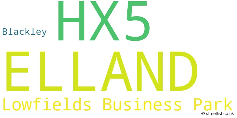 A word cloud for the HX5 postcode