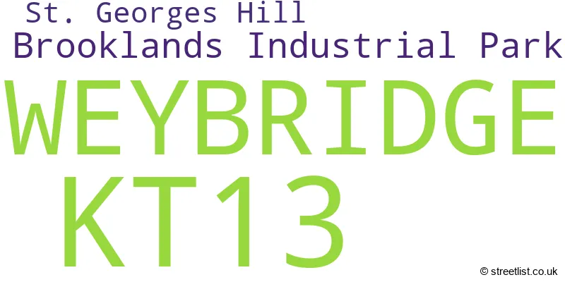 A word cloud for the KT13 postcode