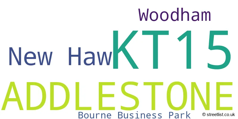 A word cloud for the KT15 postcode