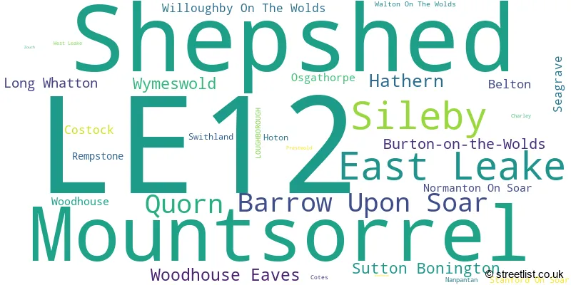 A word cloud for the LE12 postcode