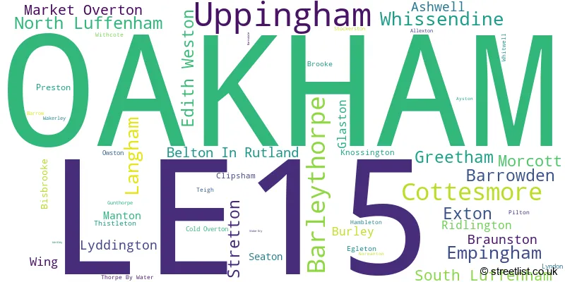 A word cloud for the LE15 postcode