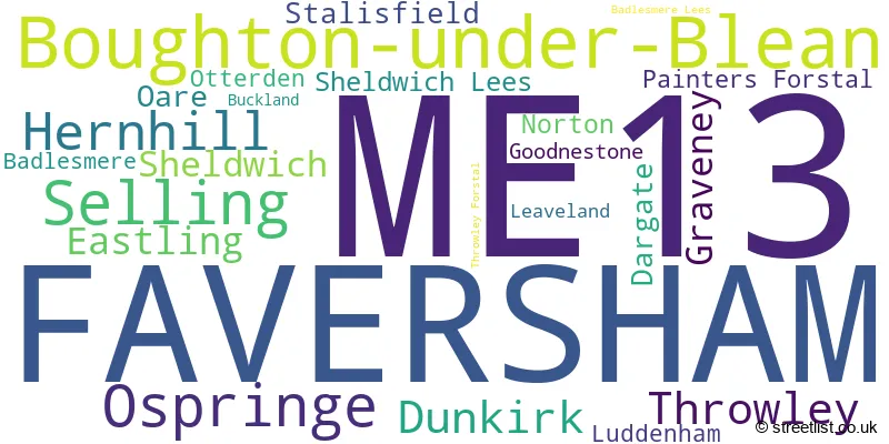 A word cloud for the ME13 postcode
