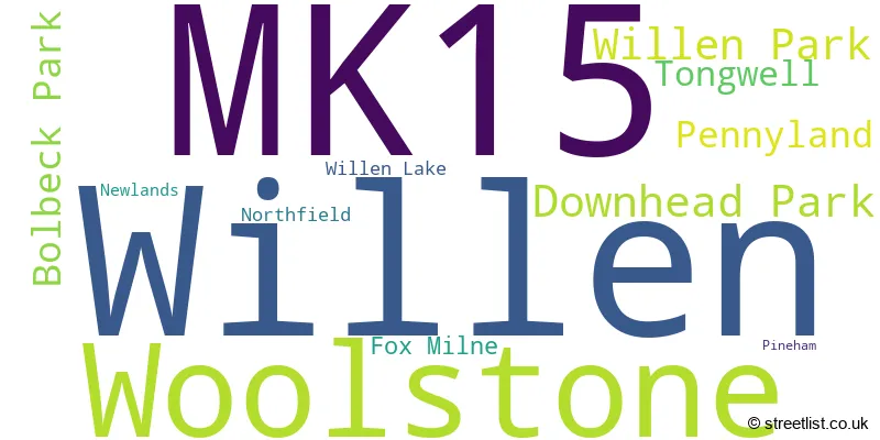 A word cloud for the MK15 postcode