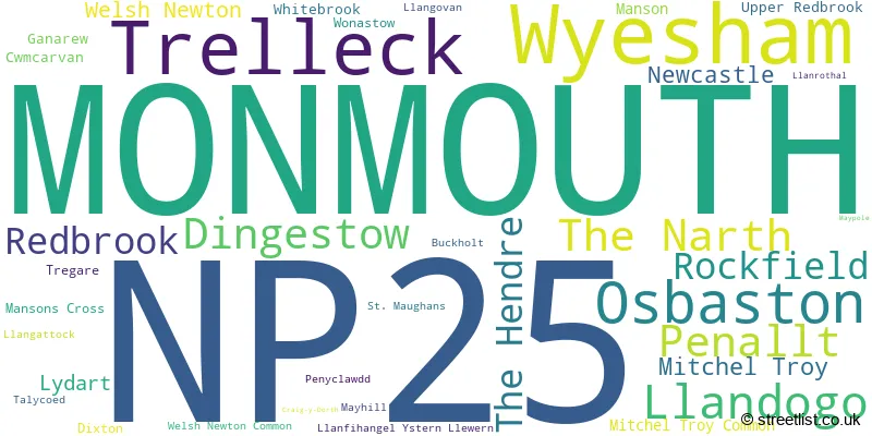 A word cloud for the NP25 postcode