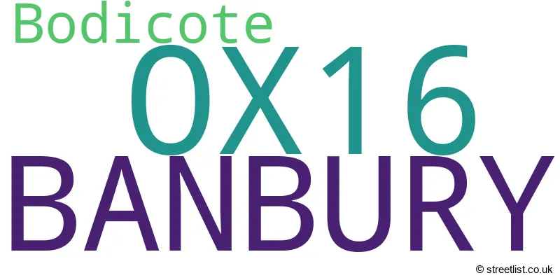 A word cloud for the OX16 postcode