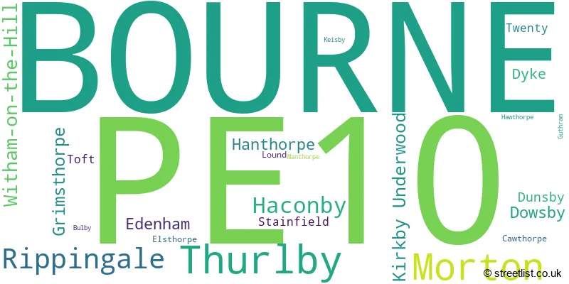 A word cloud for the PE10 postcode