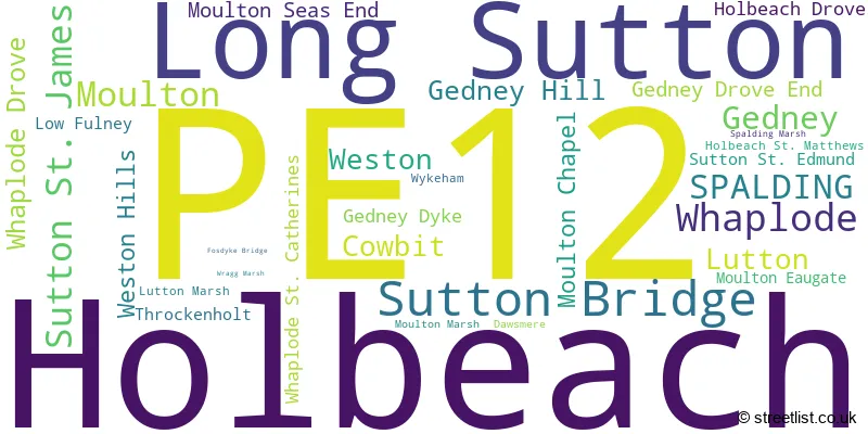 A word cloud for the PE12 postcode