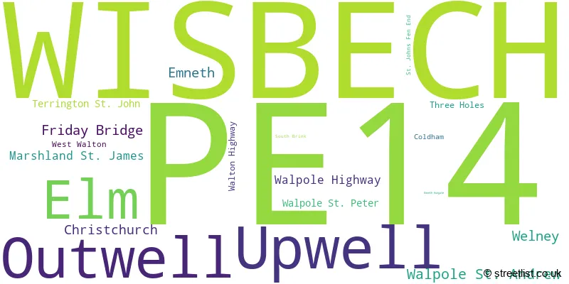 A word cloud for the PE14 postcode