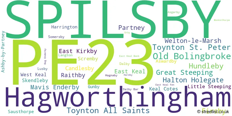 A word cloud for the PE23 postcode