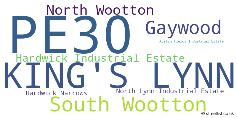 A word cloud for the PE30 postcode