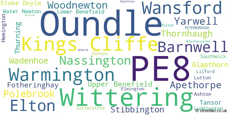 A word cloud for the PE8 postcode