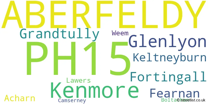 A word cloud for the PH15 postcode