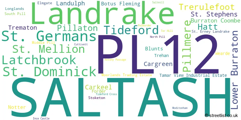 A word cloud for the PL12 postcode