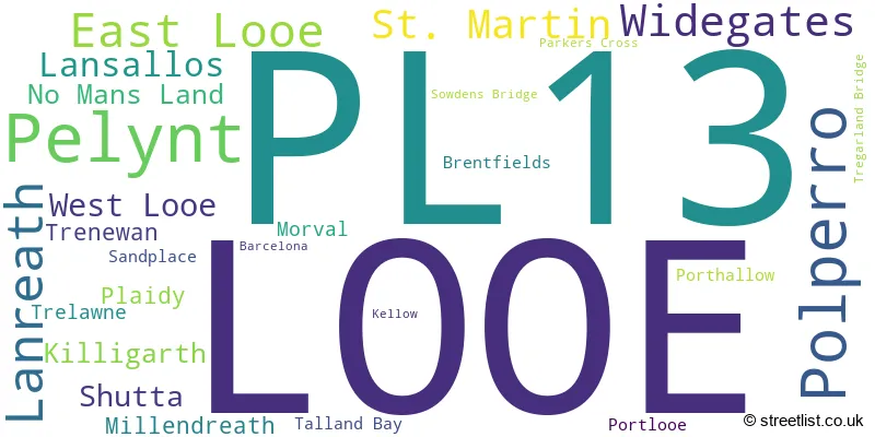A word cloud for the PL13 postcode
