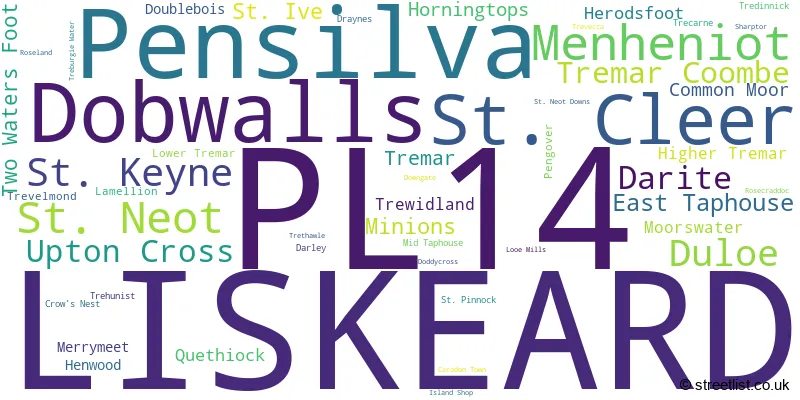 A word cloud for the PL14 postcode