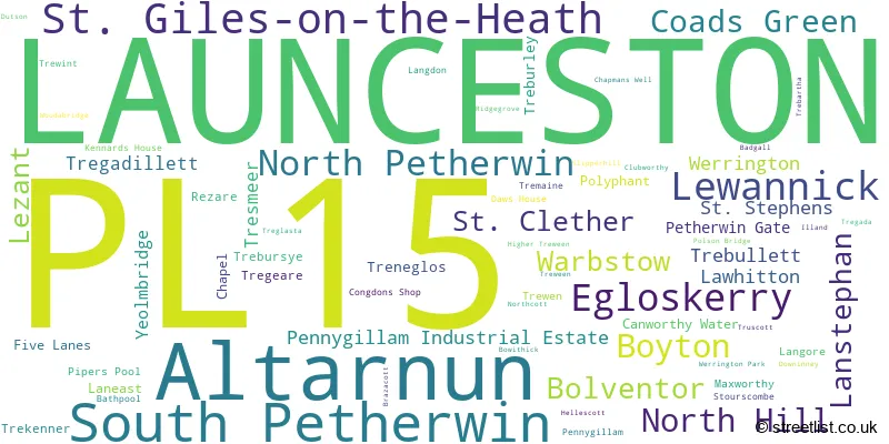 A word cloud for the PL15 postcode