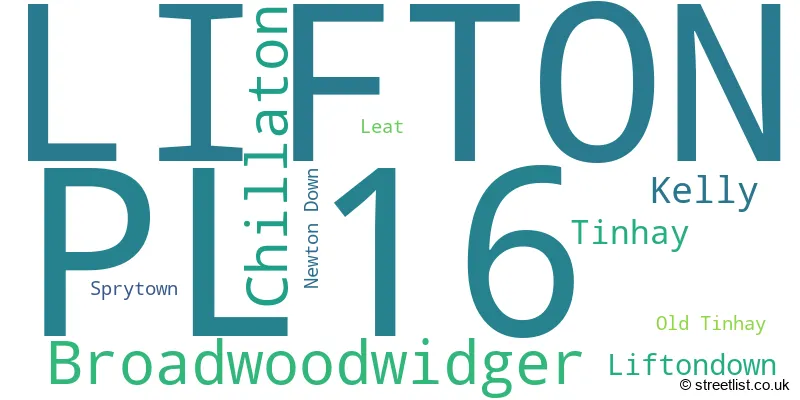 A word cloud for the PL16 postcode