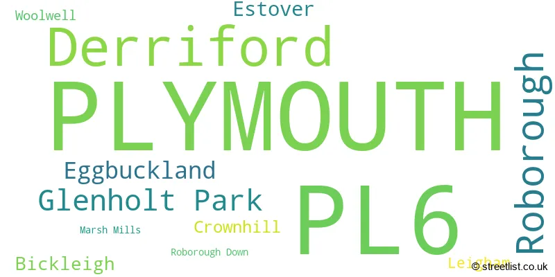 A word cloud for the PL6 postcode