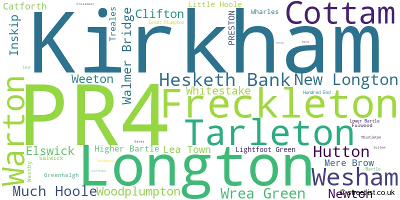 A word cloud for the PR4 postcode
