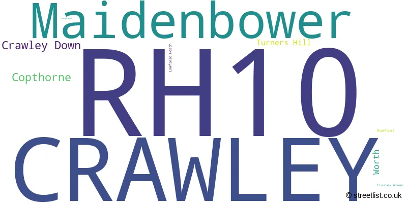 A word cloud for the RH10 postcode
