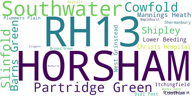 A word cloud for the RH13 postcode